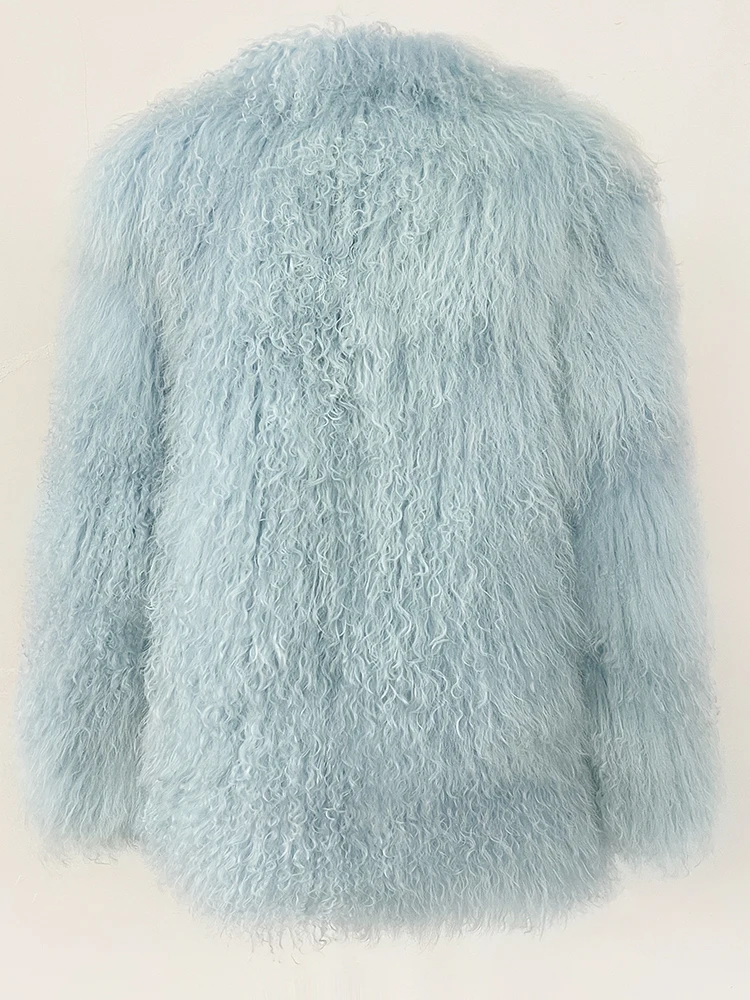 OFTBUY Fashion Warm Mongolian Fur Jacket New Autumn Winter Clothes Women Mid-length Natural Fur Coat Black Real Fur Overcoat