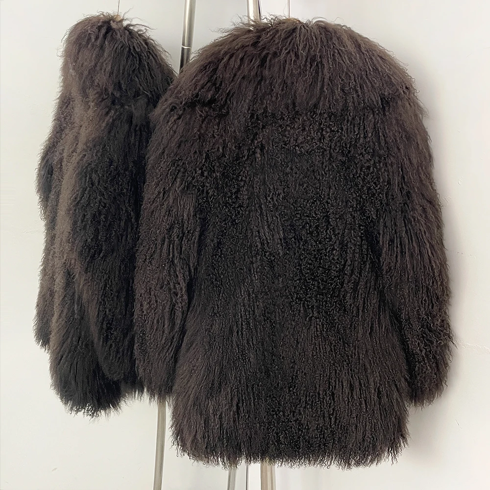 OFTBUY Fashion Warm Mongolian Fur Jacket New Autumn Winter Clothes Women Mid-length Natural Fur Coat Black Real Fur Overcoat