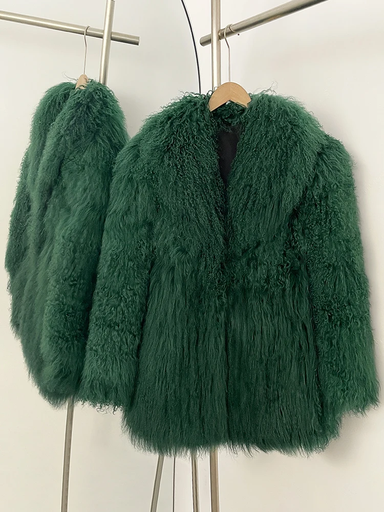 OFTBUY Fashion Warm Mongolian Fur Jacket New Autumn Winter Clothes Women Mid-length Natural Fur Coat Black Real Fur Overcoat