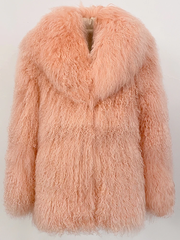 OFTBUY Fashion Warm Mongolian Fur Jacket New Autumn Winter Clothes Women Mid-length Natural Fur Coat Black Real Fur Overcoat