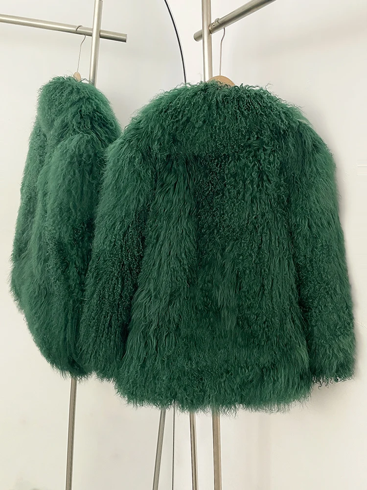 OFTBUY Fashion Warm Mongolian Fur Jacket New Autumn Winter Clothes Women Mid-length Natural Fur Coat Black Real Fur Overcoat