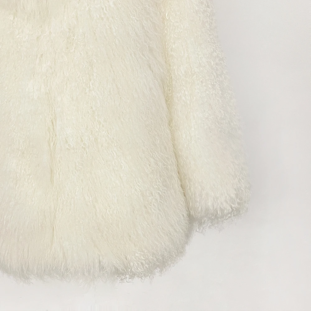 OFTBUY Fashion Warm Mongolian Fur Jacket New Autumn Winter Clothes Women Mid-length Natural Fur Coat Black Real Fur Overcoat