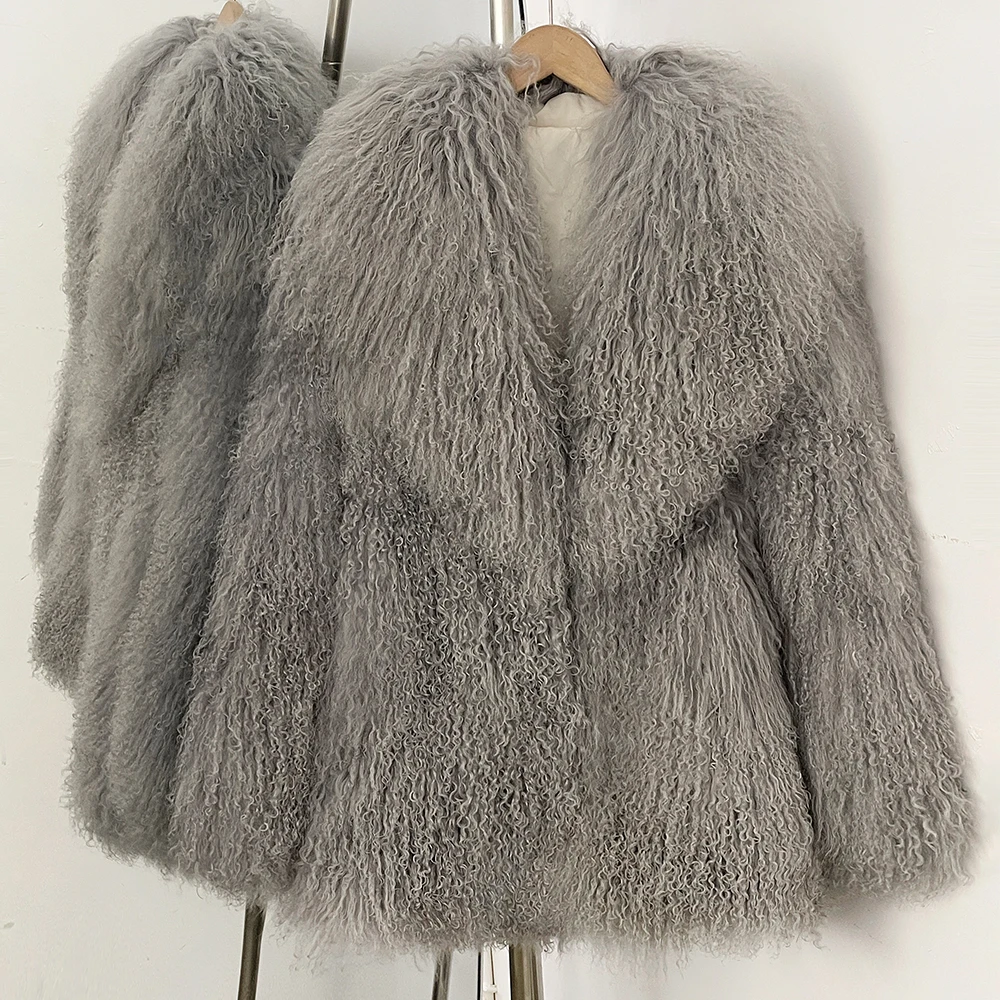 OFTBUY Fashion Warm Mongolian Fur Jacket New Autumn Winter Clothes Women Mid-length Natural Fur Coat Black Real Fur Overcoat