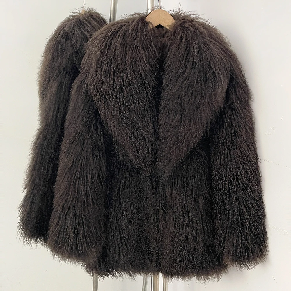OFTBUY Fashion Warm Mongolian Fur Jacket New Autumn Winter Clothes Women Mid-length Natural Fur Coat Black Real Fur Overcoat