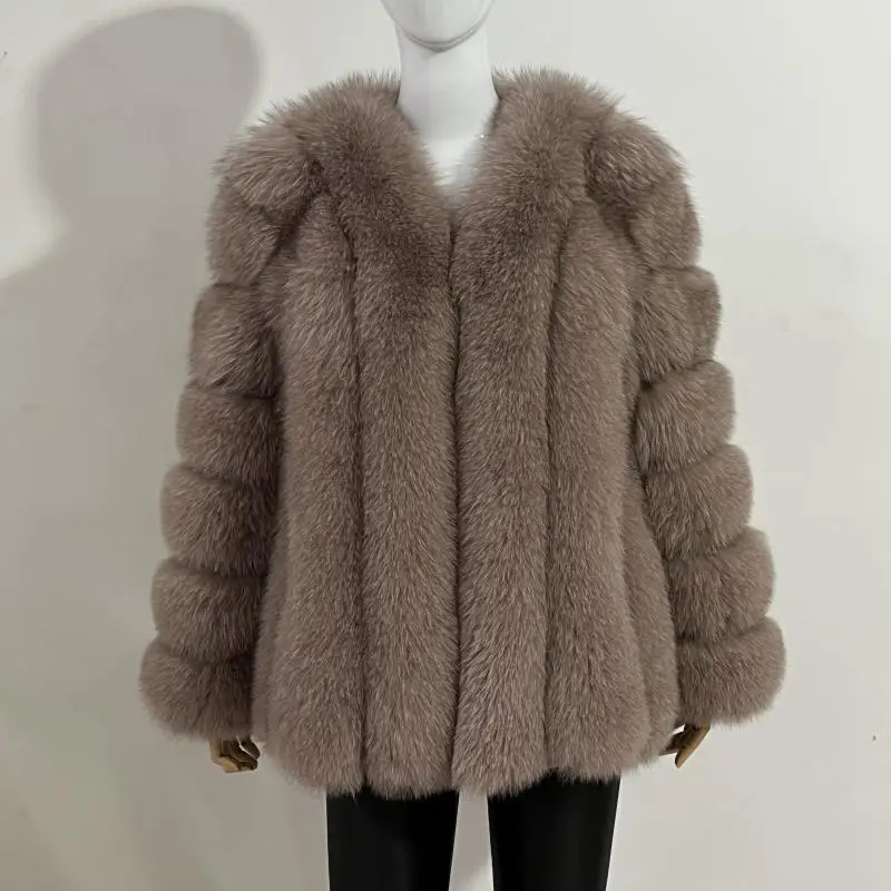 BEIZIRU Winter Woman Real Fox Fur Coat Warm Fashion Natural New Luxury Style Long Sleeve Fashion Girls Jacket