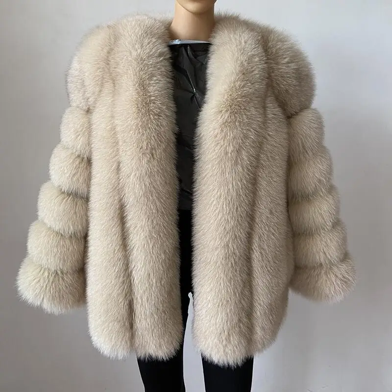 BEIZIRU Winter Woman Real Fox Fur Coat Warm Fashion Natural New Luxury Style Long Sleeve Fashion Girls Jacket