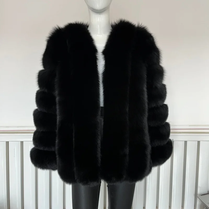 BEIZIRU Winter Woman Real Fox Fur Coat Warm Fashion Natural New Luxury Style Long Sleeve Fashion Girls Jacket