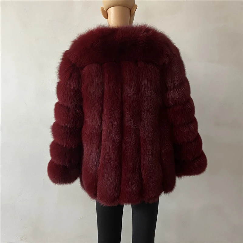 BEIZIRU Winter Woman Real Fox Fur Coat Warm Fashion Natural New Luxury Style Long Sleeve Fashion Girls Jacket