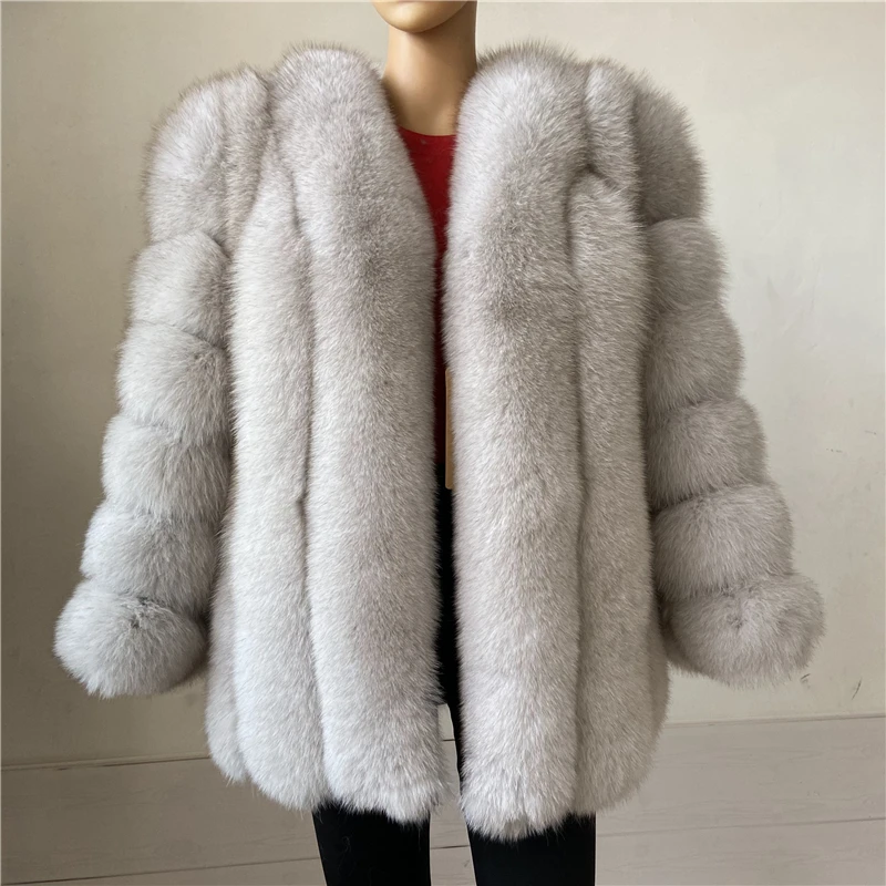 BEIZIRU Winter Woman Real Fox Fur Coat Warm Fashion Natural New Luxury Style Long Sleeve Fashion Girls Jacket