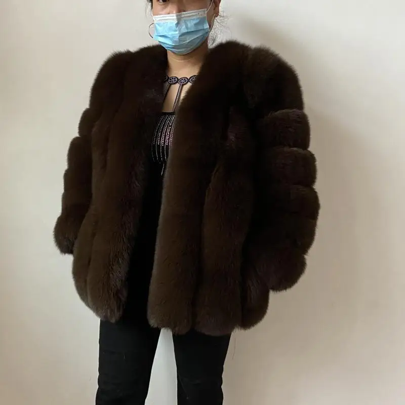 BEIZIRU Winter Woman Real Fox Fur Coat Warm Fashion Natural New Luxury Style Long Sleeve Fashion Girls Jacket