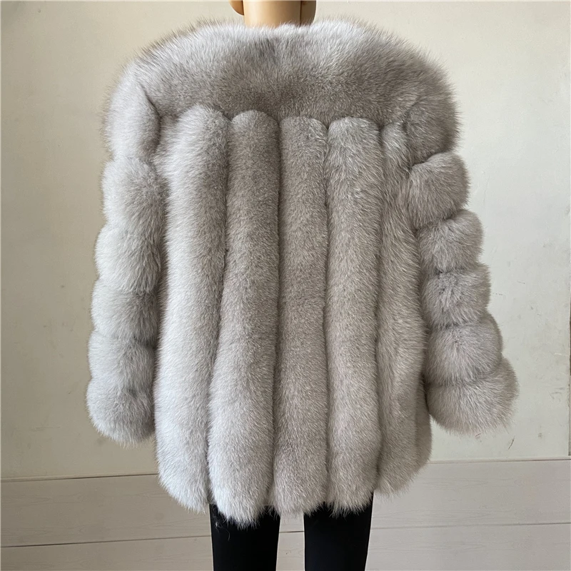BEIZIRU Winter Woman Real Fox Fur Coat Warm Fashion Natural New Luxury Style Long Sleeve Fashion Girls Jacket