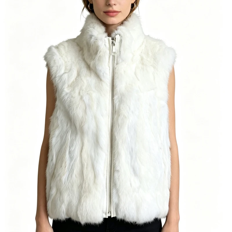 New Arrival Women's Real Rabbit Fur Vest Zipper Fur Vest Lady Female Winter Vest Vintage Dropshipping Top NZ400
