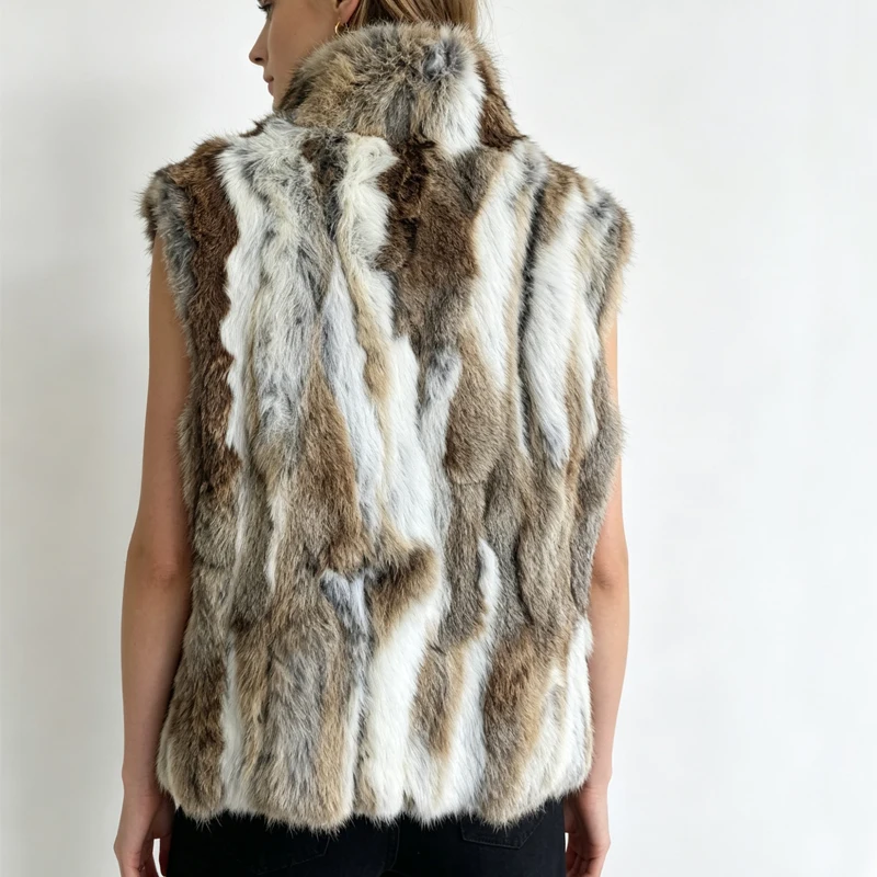 New Arrival Women's Real Rabbit Fur Vest Zipper Fur Vest Lady Female Winter Vest Vintage Dropshipping Top NZ400