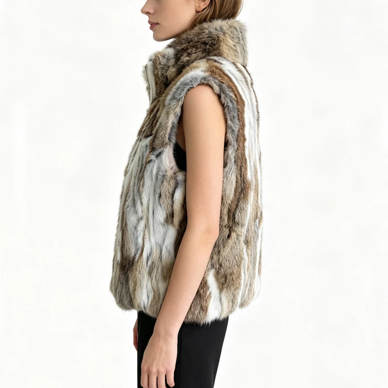 New Arrival Women's Real Rabbit Fur Vest Zipper Fur Vest Lady Female Winter Vest Vintage Dropshipping Top NZ400