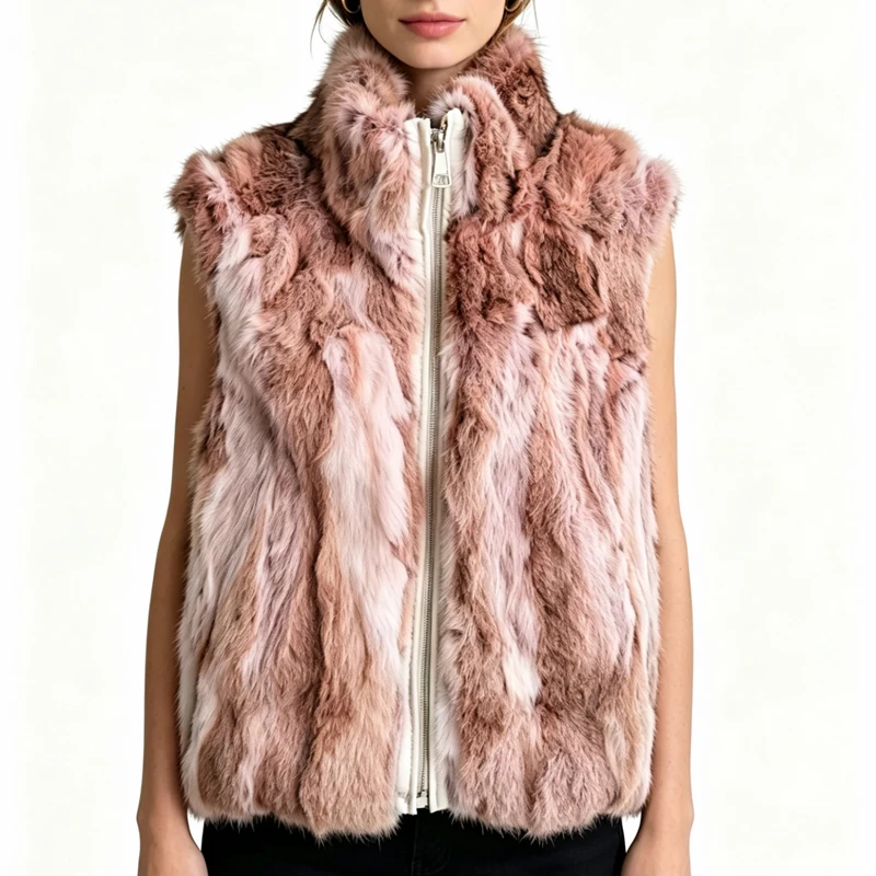 New Arrival Women's Real Rabbit Fur Vest Zipper Fur Vest Lady Female Winter Vest Vintage Dropshipping Top NZ400