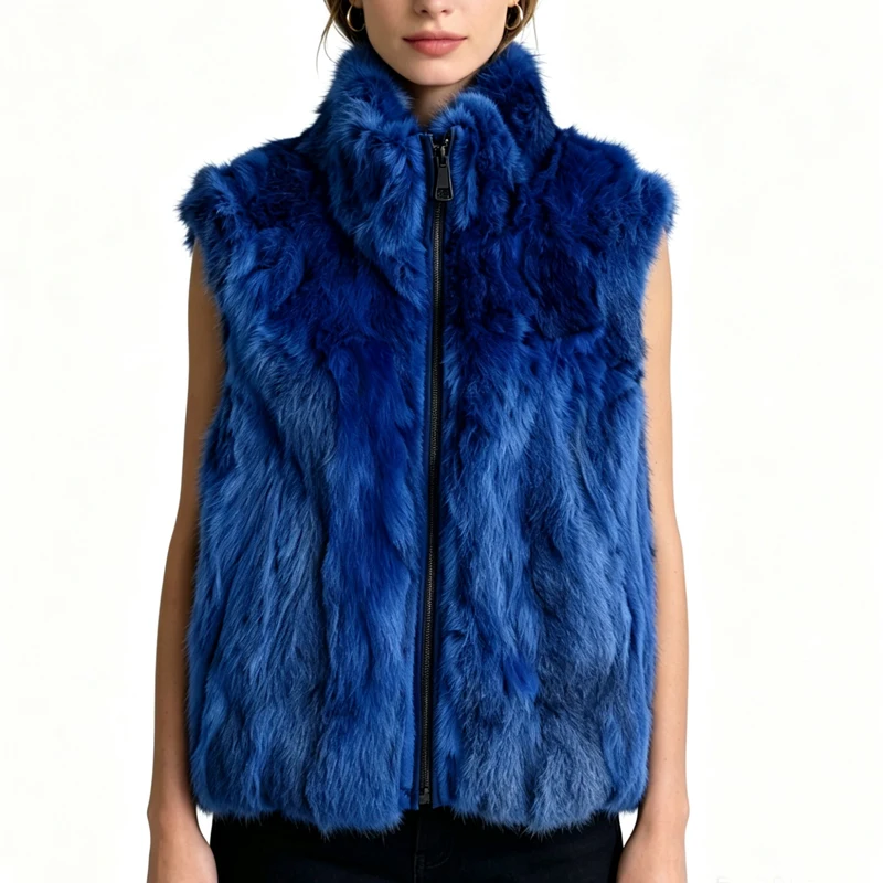 New Arrival Women's Real Rabbit Fur Vest Zipper Fur Vest Lady Female Winter Vest Vintage Dropshipping Top NZ400