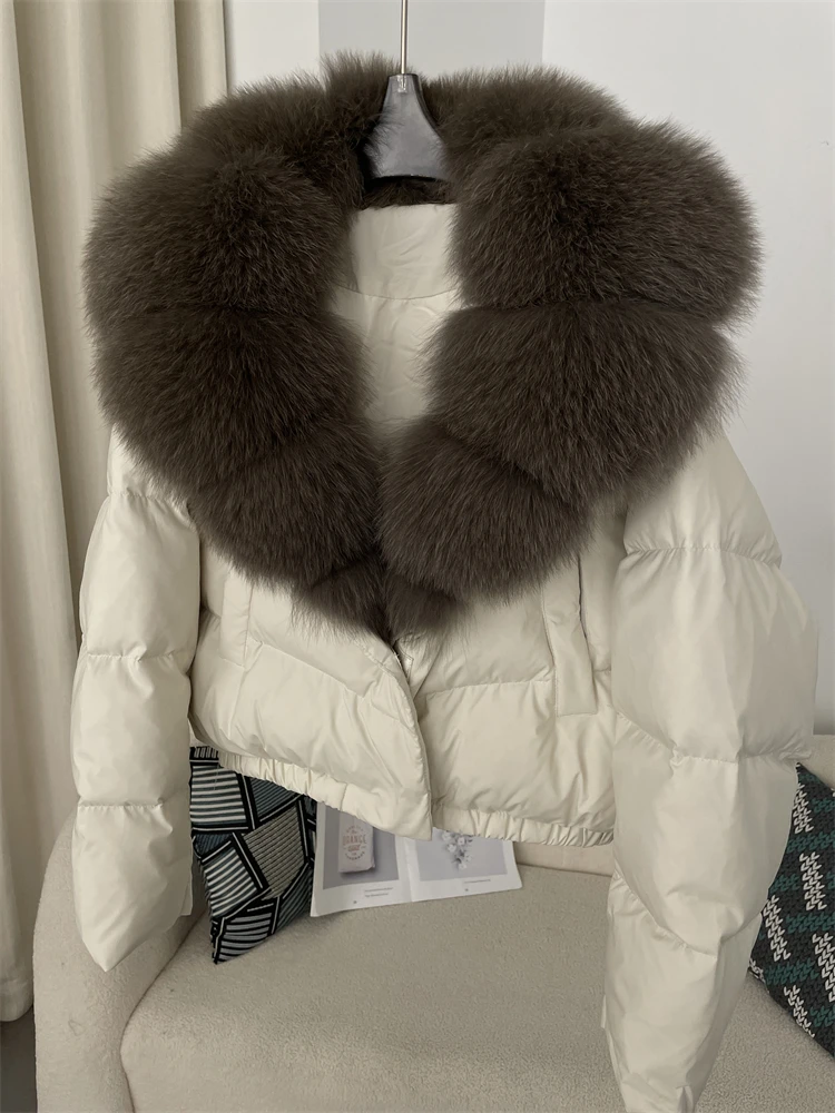 OFTBUY Big Natural Real Fox Fur Coat Women Autumn Winter Female 90% White Duck Down Jacket Feather Short Puffer Coat Thick Warm
