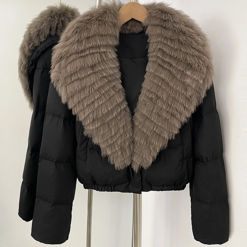 OFTBUY Big Natural Real Fox Fur Coat Women Autumn Winter Female 90% White Duck Down Jacket Feather Short Puffer Coat Thick Warm