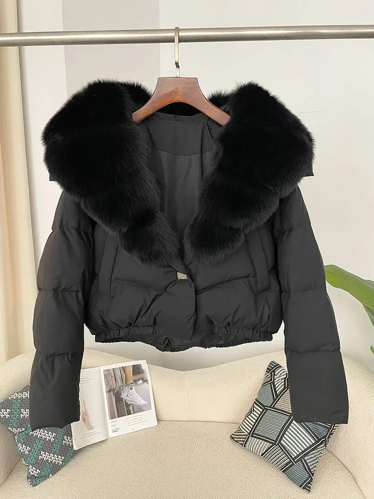 OFTBUY Big Natural Real Fox Fur Coat Women Autumn Winter Female 90% White Duck Down Jacket Feather Short Puffer Coat Thick Warm