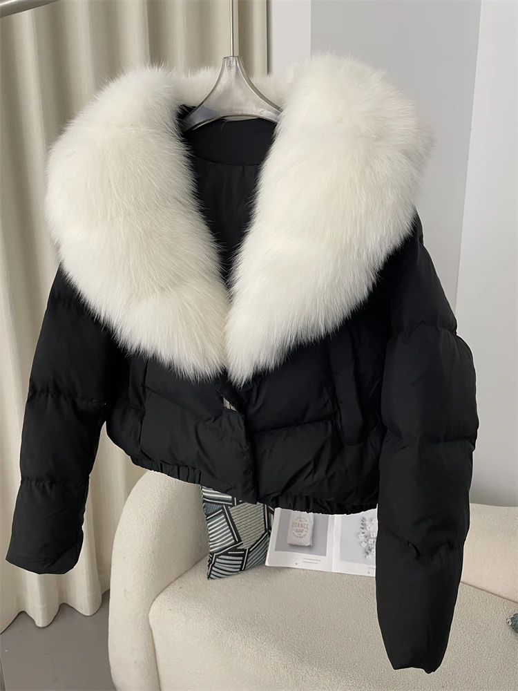 OFTBUY Big Natural Real Fox Fur Coat Women Autumn Winter Female 90% White Duck Down Jacket Feather Short Puffer Coat Thick Warm
