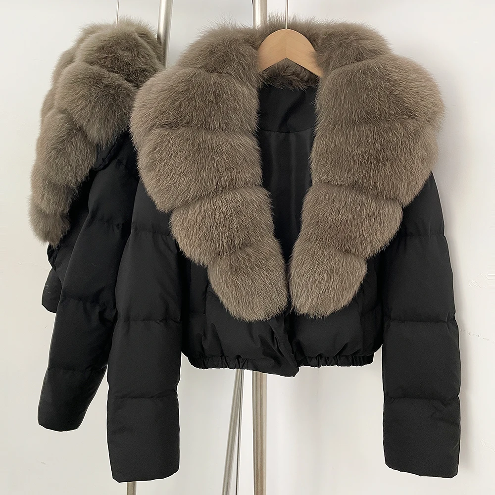 OFTBUY Big Natural Real Fox Fur Coat Women Autumn Winter Female 90% White Duck Down Jacket Feather Short Puffer Coat Thick Warm