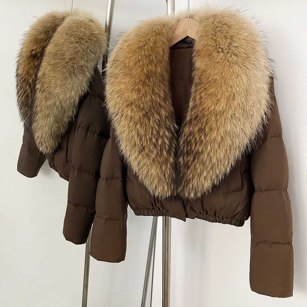 OFTBUY Big Natural Real Fox Fur Coat Women Autumn Winter Female 90% White Duck Down Jacket Feather Short Puffer Coat Thick Warm