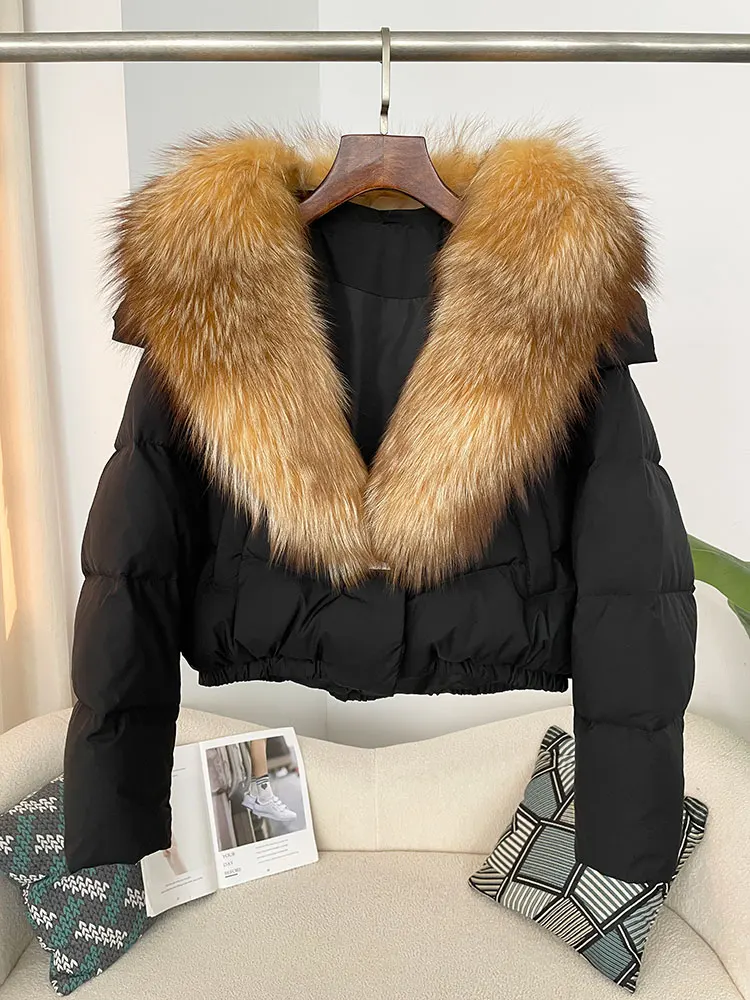 OFTBUY Big Natural Real Fox Fur Coat Women Autumn Winter Female 90% White Duck Down Jacket Feather Short Puffer Coat Thick Warm