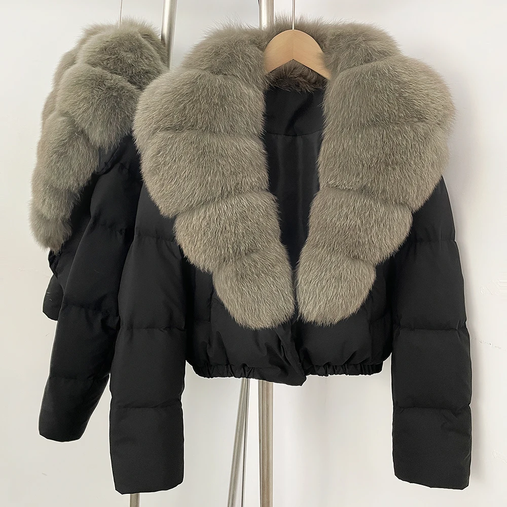 OFTBUY Big Natural Real Fox Fur Coat Women Autumn Winter Female 90% White Duck Down Jacket Feather Short Puffer Coat Thick Warm