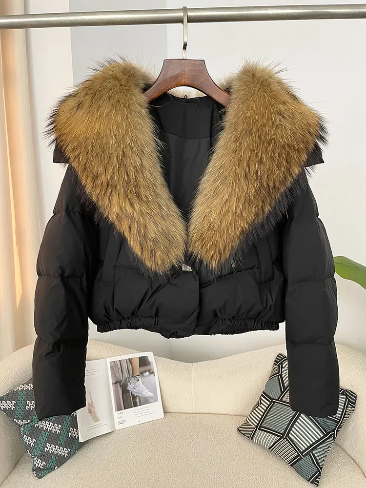 OFTBUY Big Natural Real Fox Fur Coat Women Autumn Winter Female 90% White Duck Down Jacket Feather Short Puffer Coat Thick Warm