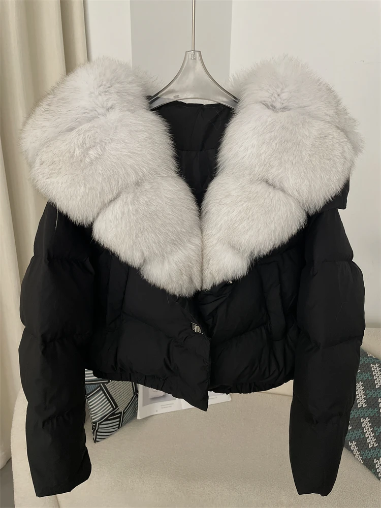 OFTBUY Big Natural Real Fox Fur Coat Women Autumn Winter Female 90% White Duck Down Jacket Feather Short Puffer Coat Thick Warm