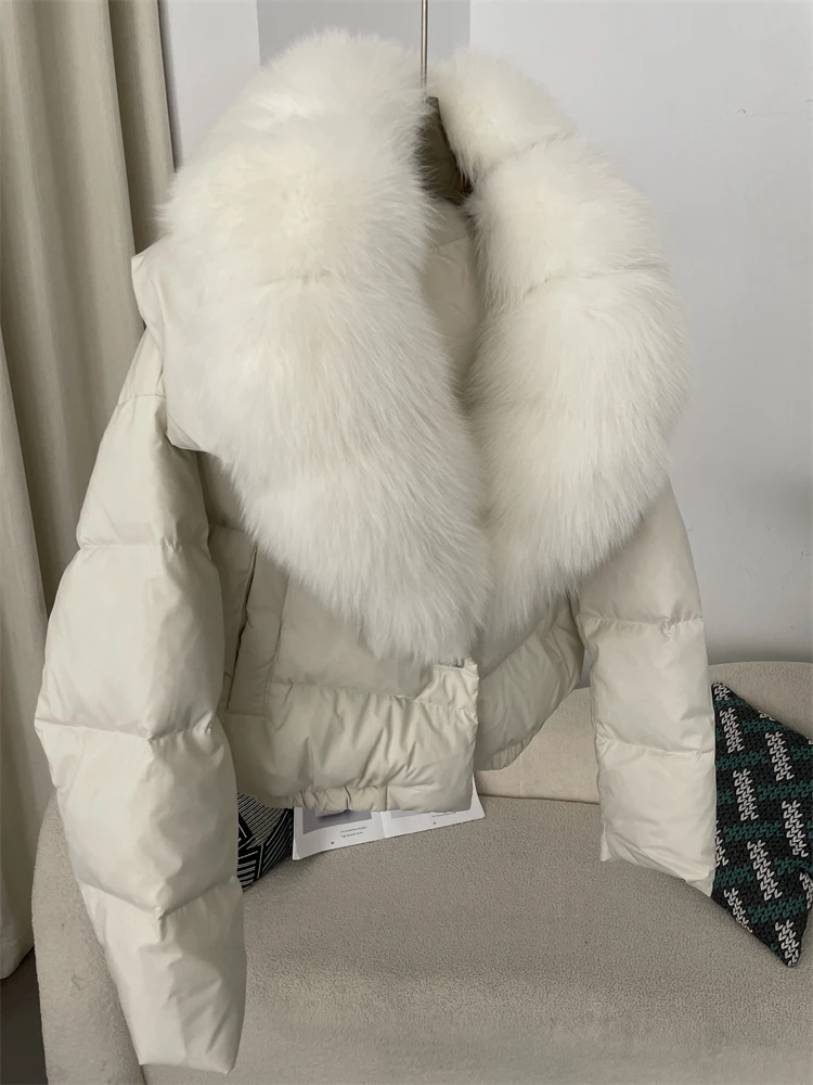 OFTBUY Big Natural Real Fox Fur Coat Women Autumn Winter Female 90% White Duck Down Jacket Feather Short Puffer Coat Thick Warm