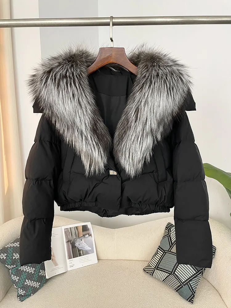 OFTBUY Big Natural Real Fox Fur Coat Women Autumn Winter Female 90% White Duck Down Jacket Feather Short Puffer Coat Thick Warm