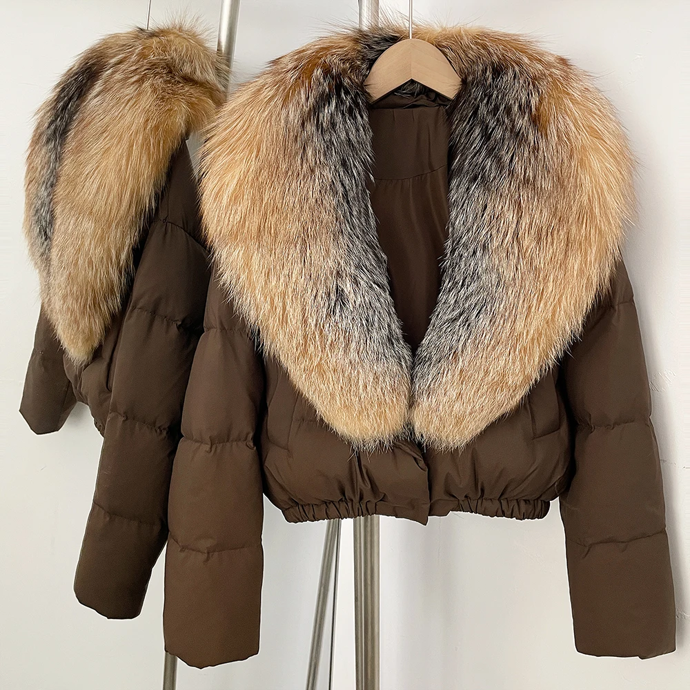 OFTBUY Big Natural Real Fox Fur Coat Women Autumn Winter Female 90% White Duck Down Jacket Feather Short Puffer Coat Thick Warm