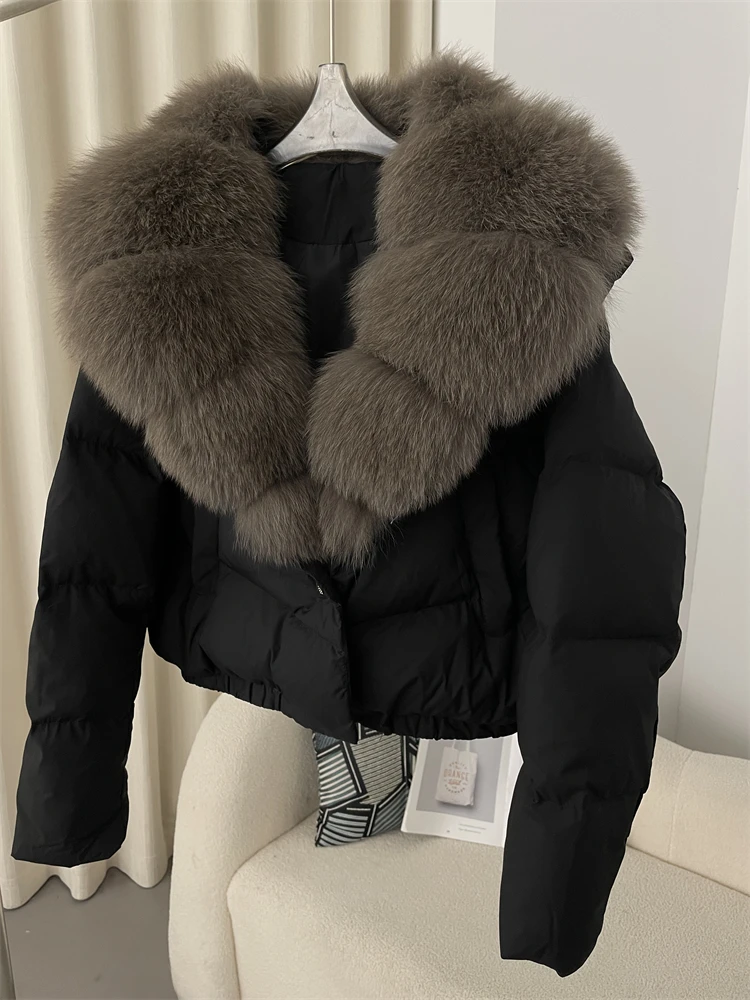 OFTBUY Big Natural Real Fox Fur Coat Women Autumn Winter Female 90% White Duck Down Jacket Feather Short Puffer Coat Thick Warm