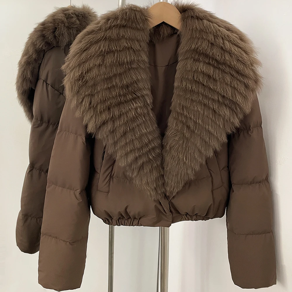 OFTBUY Big Natural Real Fox Fur Coat Women Autumn Winter Female 90% White Duck Down Jacket Feather Short Puffer Coat Thick Warm