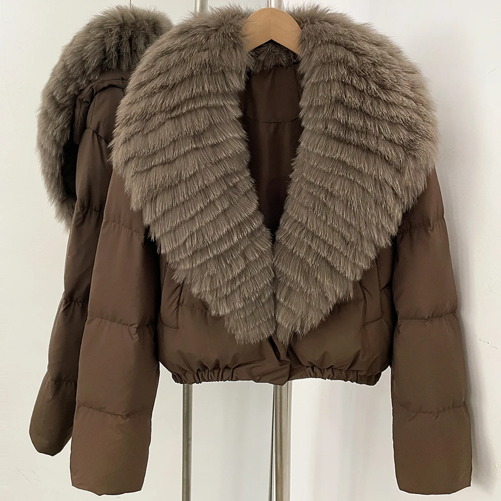 OFTBUY Big Natural Real Fox Fur Coat Women Autumn Winter Female 90% White Duck Down Jacket Feather Short Puffer Coat Thick Warm