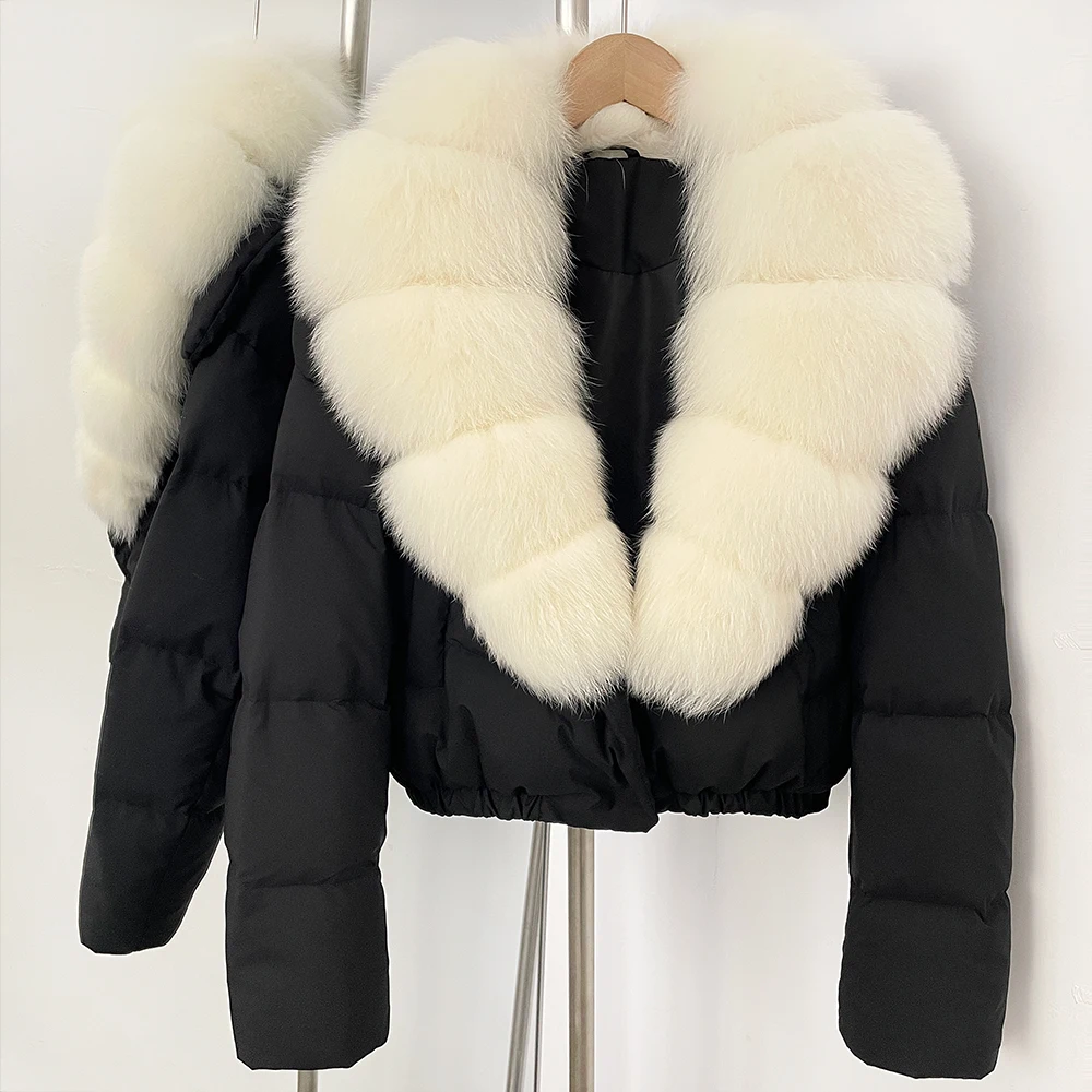 OFTBUY Big Natural Real Fox Fur Coat Women Autumn Winter Female 90% White Duck Down Jacket Feather Short Puffer Coat Thick Warm