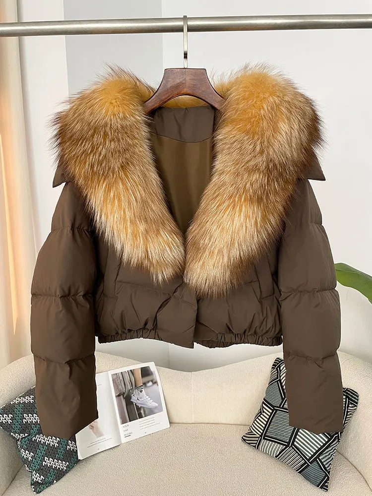 OFTBUY Big Natural Real Fox Fur Coat Women Autumn Winter Female 90% White Duck Down Jacket Feather Short Puffer Coat Thick Warm