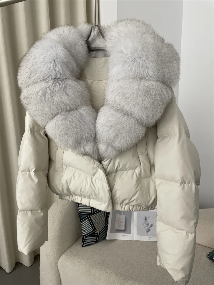 OFTBUY Big Natural Real Fox Fur Coat Women Autumn Winter Female 90% White Duck Down Jacket Feather Short Puffer Coat Thick Warm