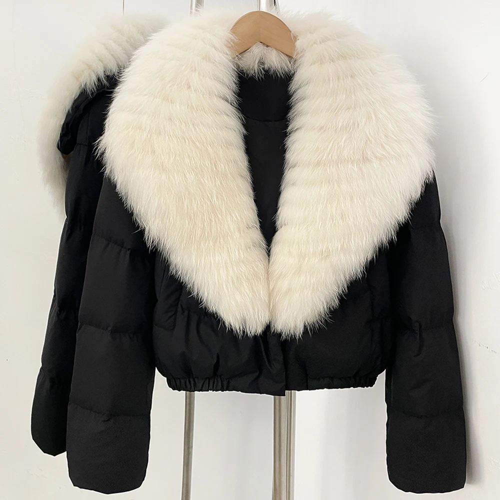 OFTBUY Big Natural Real Fox Fur Coat Women Autumn Winter Female 90% White Duck Down Jacket Feather Short Puffer Coat Thick Warm