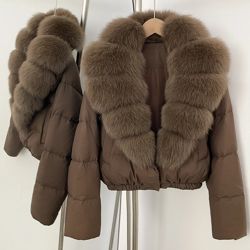 OFTBUY Big Natural Real Fox Fur Coat Women Autumn Winter Female 90% White Duck Down Jacket Feather Short Puffer Coat Thick Warm