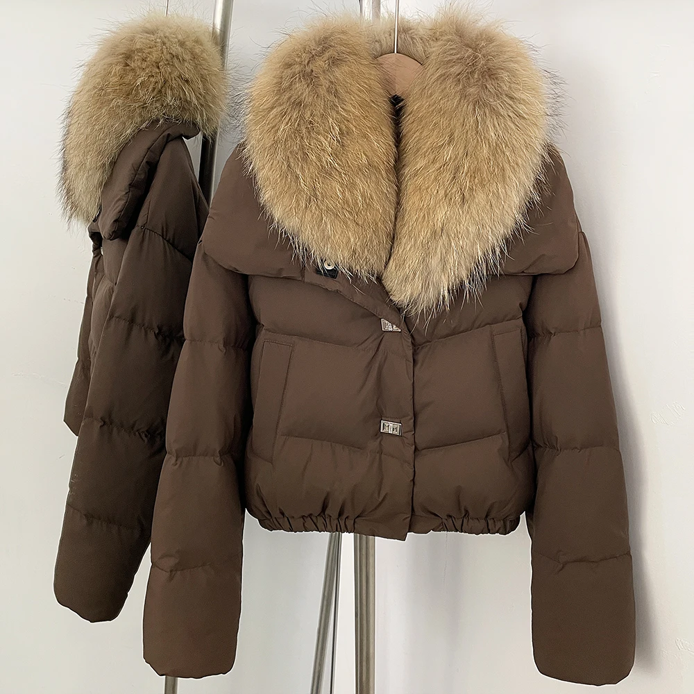 OFTBUY Big Natural Real Fox Fur Coat Women Autumn Winter Female 90% White Duck Down Jacket Feather Short Puffer Coat Thick Warm