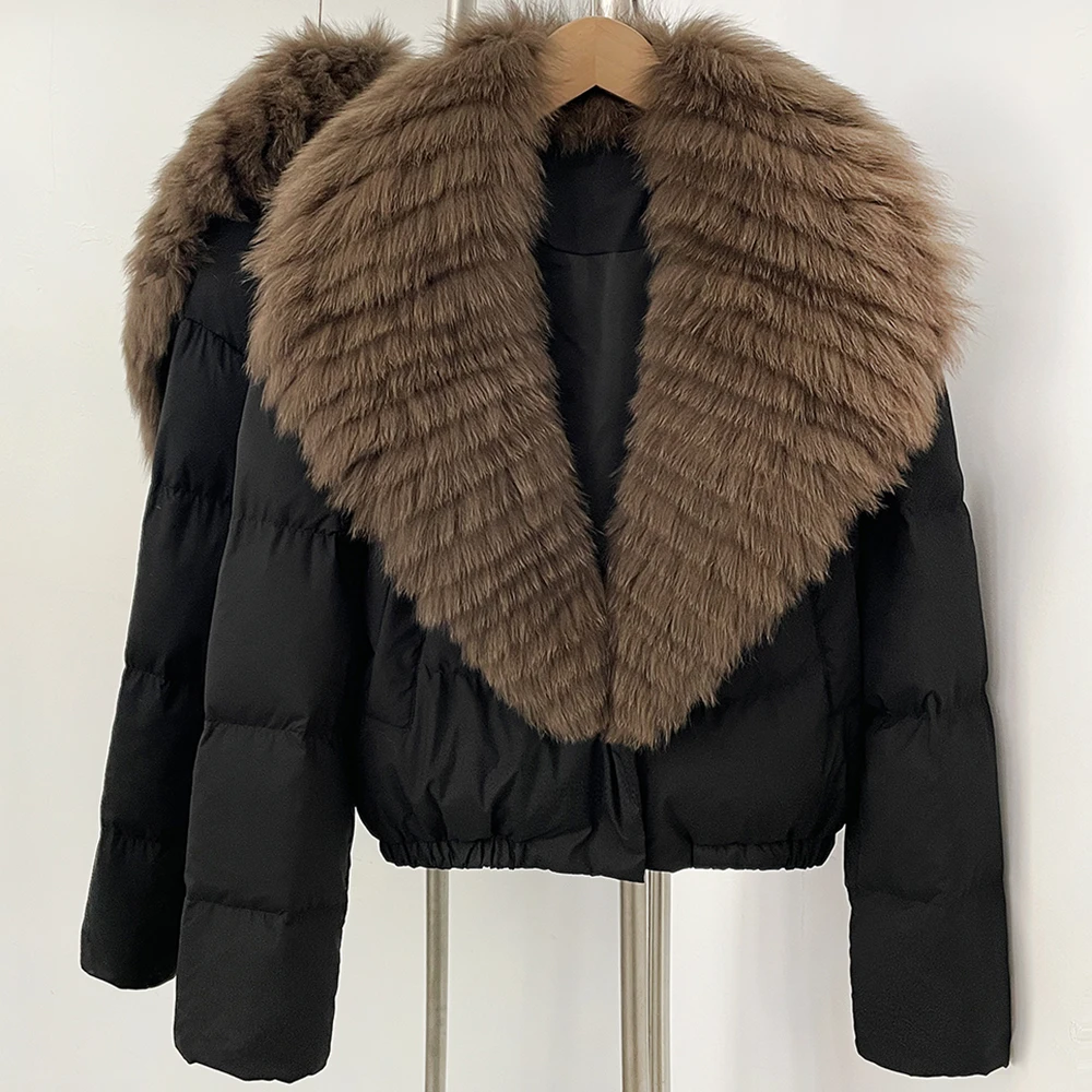 OFTBUY Big Natural Real Fox Fur Coat Women Autumn Winter Female 90% White Duck Down Jacket Feather Short Puffer Coat Thick Warm