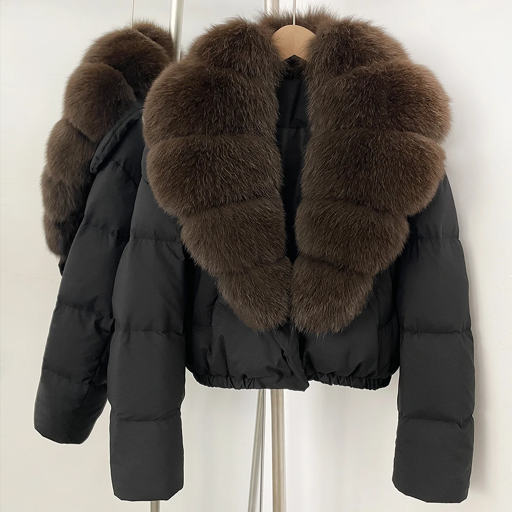 OFTBUY Big Natural Real Fox Fur Coat Women Autumn Winter Female 90% White Duck Down Jacket Feather Short Puffer Coat Thick Warm