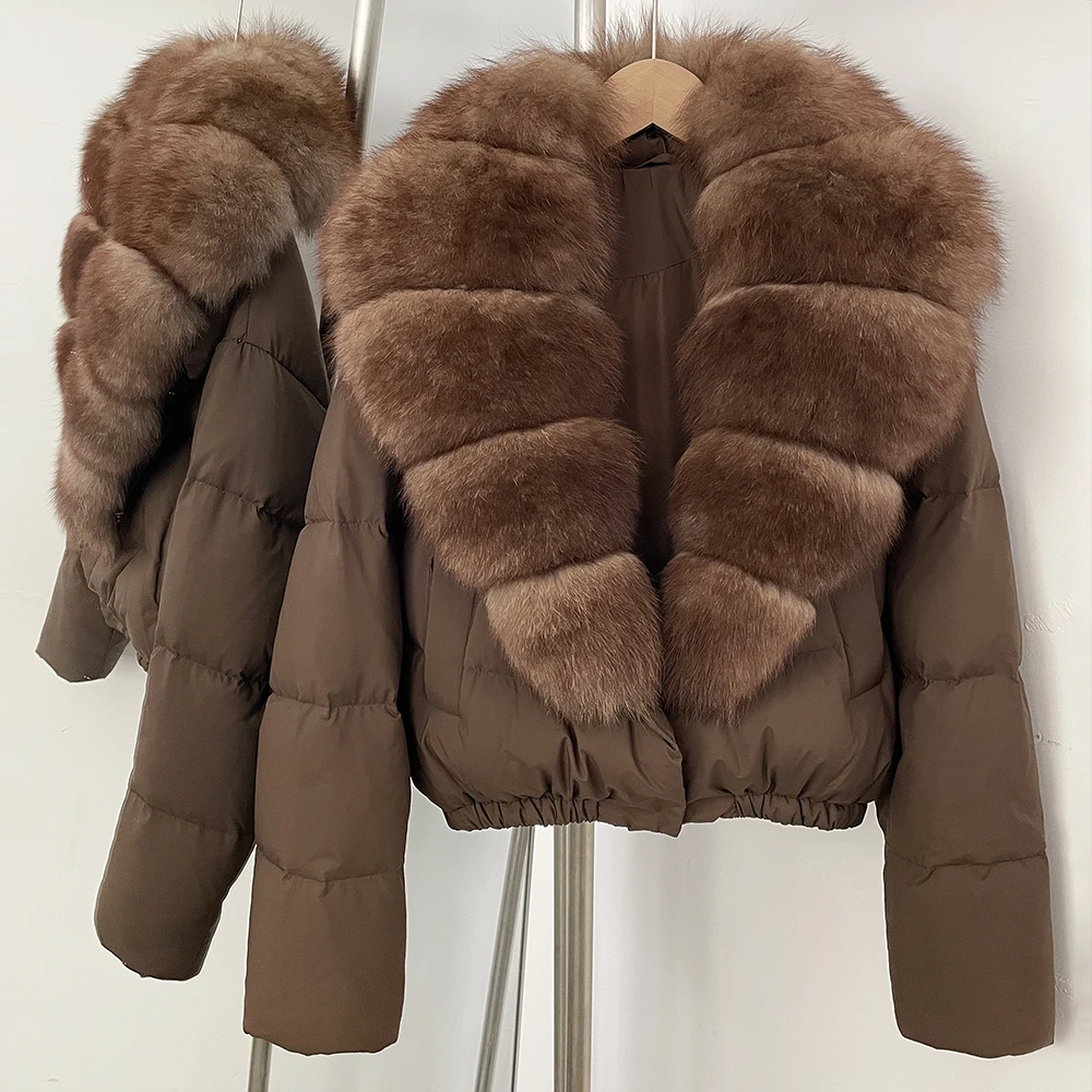 OFTBUY Big Natural Real Fox Fur Coat Women Autumn Winter Female 90% White Duck Down Jacket Feather Short Puffer Coat Thick Warm