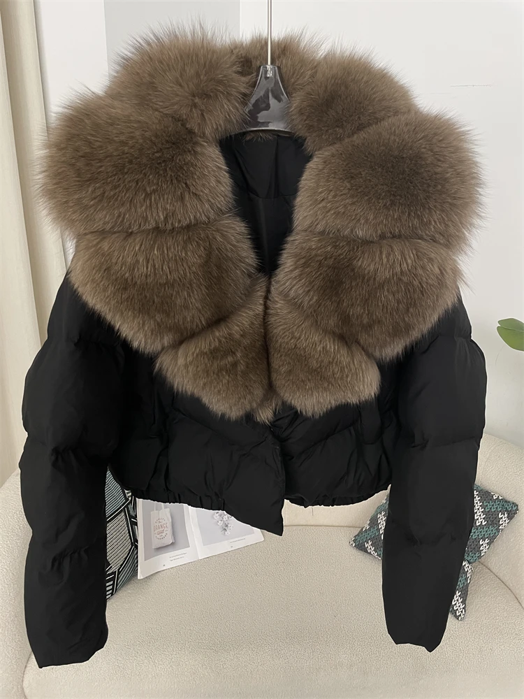 OFTBUY Big Natural Real Fox Fur Coat Women Autumn Winter Female 90% White Duck Down Jacket Feather Short Puffer Coat Thick Warm
