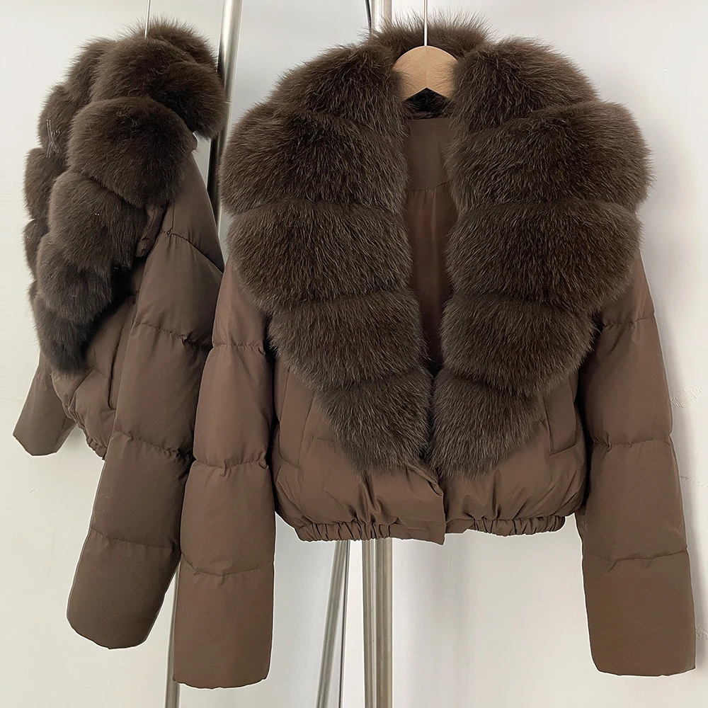 OFTBUY Big Natural Real Fox Fur Coat Women Autumn Winter Female 90% White Duck Down Jacket Feather Short Puffer Coat Thick Warm