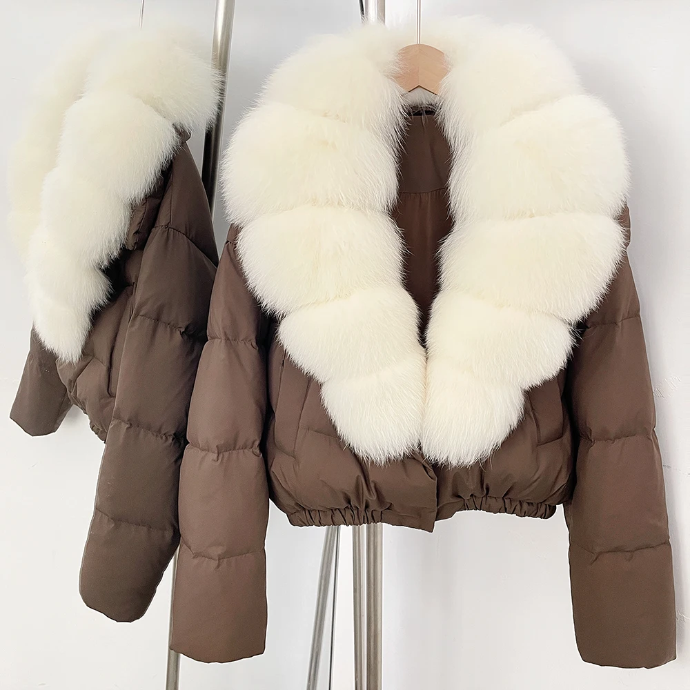 OFTBUY Big Natural Real Fox Fur Coat Women Autumn Winter Female 90% White Duck Down Jacket Feather Short Puffer Coat Thick Warm
