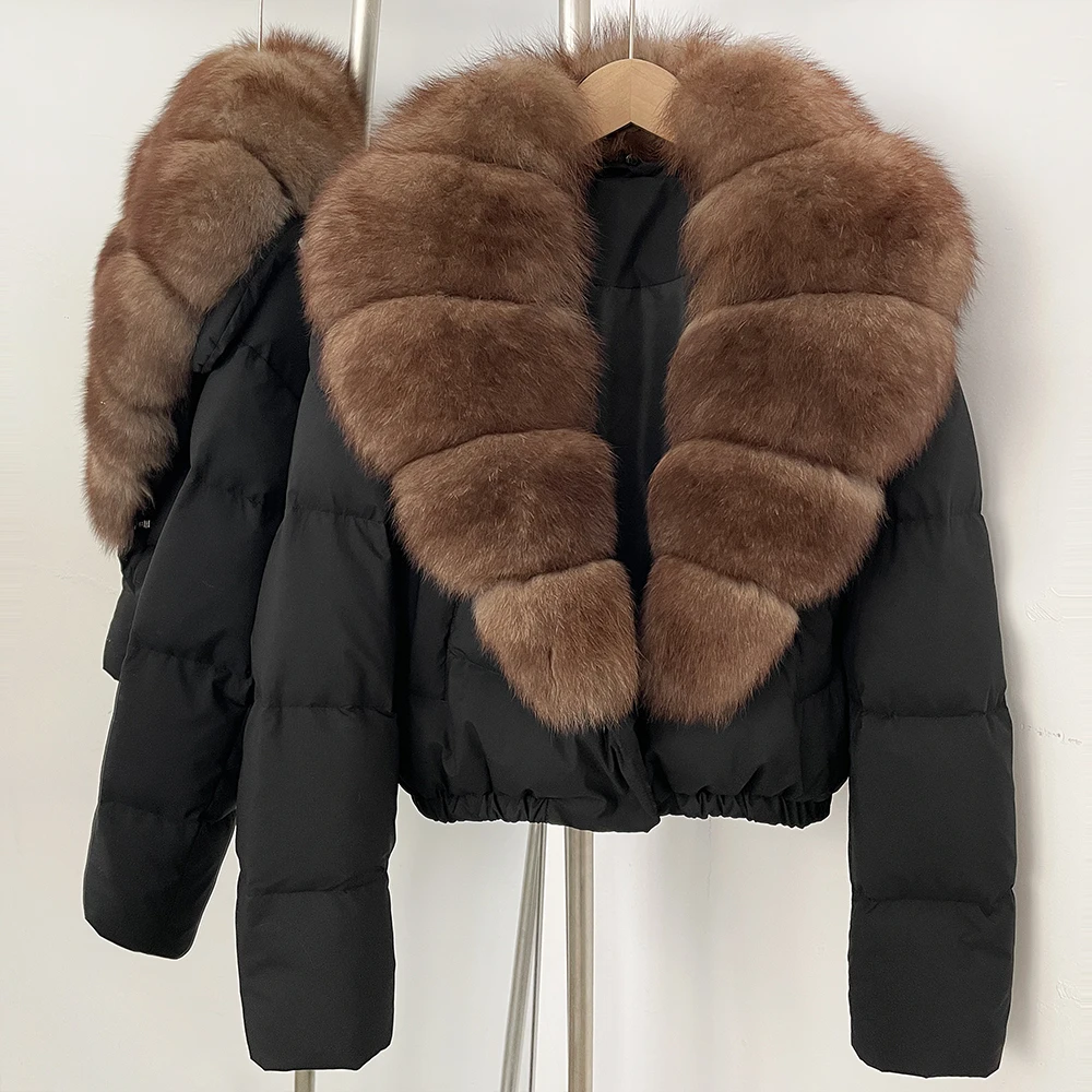 OFTBUY Big Natural Real Fox Fur Coat Women Autumn Winter Female 90% White Duck Down Jacket Feather Short Puffer Coat Thick Warm