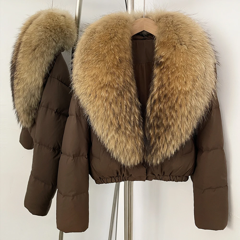 OFTBUY Big Natural Real Fox Fur Coat Women Autumn Winter Female 90% White Duck Down Jacket Feather Short Puffer Coat Thick Warm